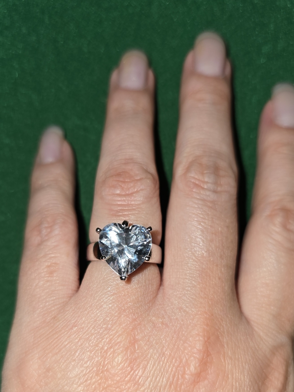 Heart-Shaped White Stone Ring in Silver